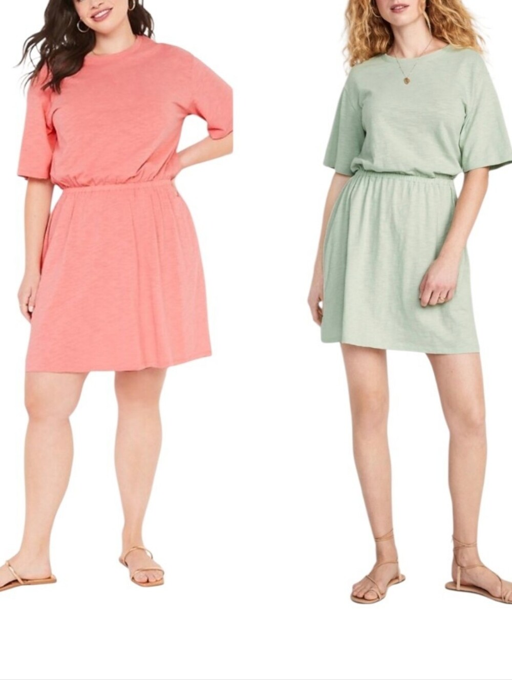 Bundle Of Two Old Navy Waist-Defined Slub-Knit Mini Elastic Waist Dress